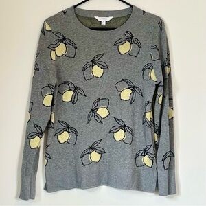 Time and Tru Gray Knit Sweater with Lemon Print - Medium